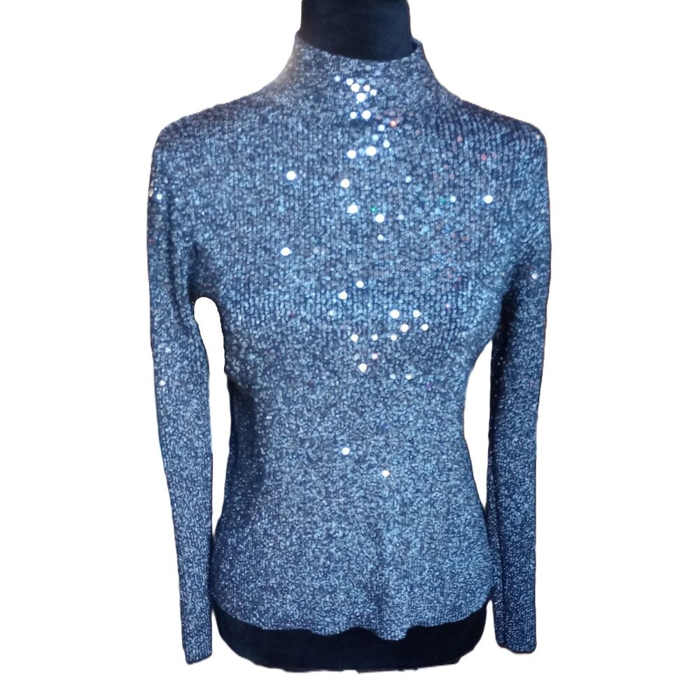 Once1again Women's Size Medium Black with Siver Sparkles and Sequins Top Vintage
